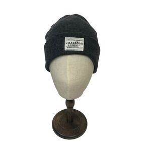 Barbour Mens Grey Ribbed Knit Cuffed Beanie Hat One Size